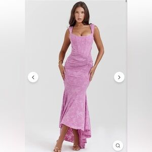 Sleeveless Corset Floral Jacquard Formal Party Mermaid Midi Dresses-Purple